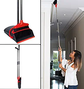 New Improved Thick Bristled Long 62-inch Extendable Broom and Dustpan Set, Easy Setup & Lightweight Lobby, Kitchen, Office or Room Broom to Clean Floors and Ceilings