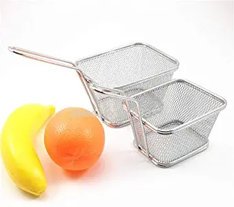Fry Basket - 50 Pcs Mini Stainless Steel Fryer Serving Food Presentation Basket French Fries Chips Frying - Pan Hanger Paper Large Spider Plastic Airer Tray Press Grandpappy
