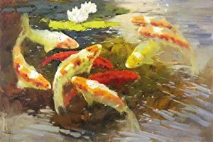 'Carps in the Pond' oil painting, 10x15 inch / 25x38 cm ,printed on Perfect effect Canvas ,this Imitations Art DecorativeCanvas Prints is perfectly suitalbe for Home Office decoration and Home gallery art and Gifts
