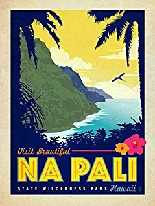 MAGNET 3x4 inch Vintage Art NA Pali Hawaii Sticker (Kauai Wilderness Rail Visit Travel) Magnetic vinyl bumper sticker sticks to any metal fridge, car, signs