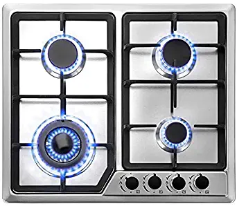 Happybuy 23x20 inches Built in Gas Cooktop 4 Burners Gas Stove Cooktop Stainless Steel Cooktop Gas Hob With Liquid Propane Conversion Kit Thermocouple Protection and Easy to Clean