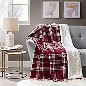 Comfort Spaces Sherpa to Plush Blanket Ultra Soft and Cozy Throws 50 x 60 for Couch, Bed, 50x60, Cranberry Plaid