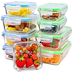 Glass Food Storage Containers 9-Piece-Glass-Storage-Containers-with-Lids Airtight-Leakproof Glass Meal Prep Containers Lunch Dishes