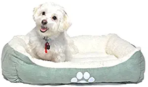 Long Rich Reversible Rectangle Pet Bed Dog Bed with Dog Paw Embroidery,Medium size, by Happycare Textiles