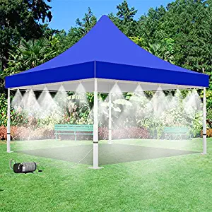 mistcooling Tent with Pump and Tank - 160 PSI Mist Pump and 15 Gallon Tank with 20 Nozzle Mister - 10' x 10' Tent - for Outdoor Events Cooling (Blue)