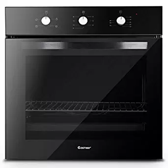 Costway 24" Built-In Single Wall Oven Electric 2.5 Cu. Ft. Capacity Tempered Glass Multi-Function European Convection Oven with Push Buttons Control (4-Functions)