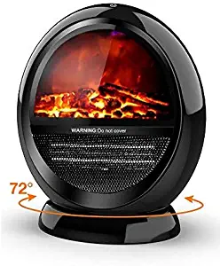 Space Heater - Bedroom Space Heater with 2 Heat Settings, Electric Space Heater with Tip-Over Shut Off, Oscillating Heater, Fireplace Heaters for Indoor Use, Low Noise, Flame Effect, M, Black