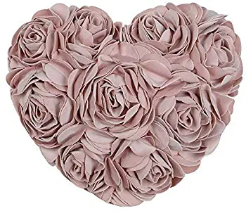 JWH 3D Handmade Rose Flowers Accent Pillow Decorative Cotton Velvet Heart Shape Cushion Home Couch Bed Living Room Office Chair Car Decor Travel Lover Girl Gift 13 x 16 Inch Rose Gold