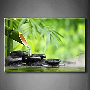 Green Spa Still Life With Bamboo Fountain And Zen Stone In Water Wall Art Painting The Picture Print On Canvas Botanical Pictures For Home Decor Decoration Gift