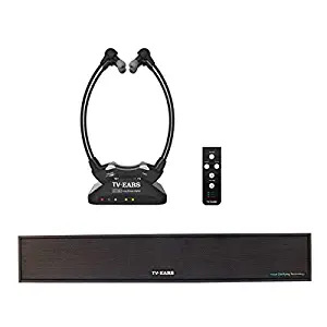 TV Ears Voice Clarifying Sound Bar and Long Range Headsets – TV Speaker System for Hearing Impaired TV Viewers – Remote Sound bar Compatible with Any Television and 2 Rechargeable Wireless Headsets