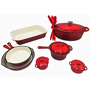 Le Chef 16-Piece Enameled Cast Iron Cookware Set, Cherry.