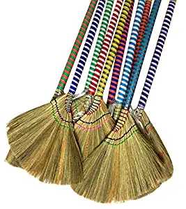 choi bong co Vietnam Hand made straw soft Broom with colored handle 12" head width, 38" overall length