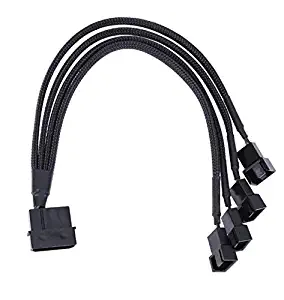 CRJ 4-Pin Molex to 4 x 3/4-Pin PC Case Fan Sleeved Adapter Cable