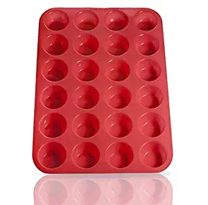 Silicone Mini Muffin, Cupcake Baking Pan 24 Cup Size, BPA Free, Non Stick, Easy To Clean, Oven | Microwave | Dishwasher | Freezer safe, Heat Resistant Up To 450F by Laminas - Plus Free Recipe eBook