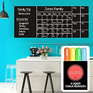 Wall Calendar Chalkboard Dry Erase Calendar (X Large 53”x 22”) Monthly, Weekly Organizer, Drawing Board, 4 Liquid Chalk Markers & Eraser, 2019 Planner for Family Activities, Chores, School, Work