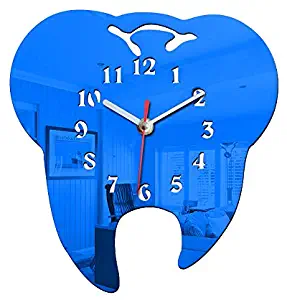 Easyinsmile Unique Tooth Wall Clock Dentist Decoration Mirror Decorative Clinic Ornament Dental Surgeon Gift Battery Powered (Blue)