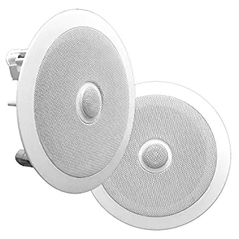 6.5'' In-Wall/In-Ceiling Midbass Speakers (Pair) - 2-Way Woofer Speaker System Directable 1” Titanium Dome Tweeter Flush Mount Design w/ 65Hz - 22kHz Frequency Response 250 Watts Peak - Pyle PDIC60