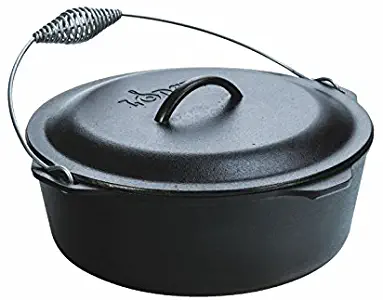 Lodge 9 Quart Cast Iron Dutch Oven. Pre Seasoned Cast Iron Pot and Lid with Wire Bail for Camp Cooking