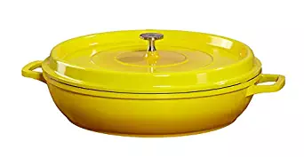 G.E.T. Enterprises Yellow 3.5 Quart Round Braiser Pan, Cast Aluminum with Lid and Handles Heiss CA-005-Y/BK