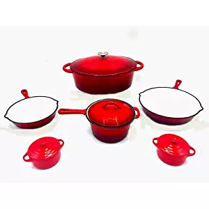 Le Chef 10-Piece Enameled Cast Iron Cherry Cookware Set.