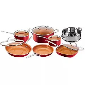 Gotham Steel 12-Piece Nonstick Frying Pan and Cookware Set, Red