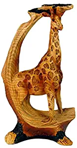 StealStreet MME-927 5" Giraffe Scene Carving Faux Wood Decorative Figurine, Brown