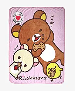 JUST FUNKY Rilakkuma and Kaoru Featuring Rilakumma, 220 GSM Coral Fleece Blanket, Set of 1, 45 X 60 inch