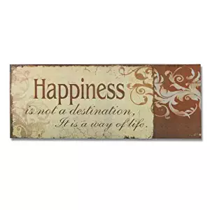 Adeco Decorative Wood Wall Hanging Sign Plaque, Happiness Burnt Orange Beige Home Decor - 14.9x5.9 Inches