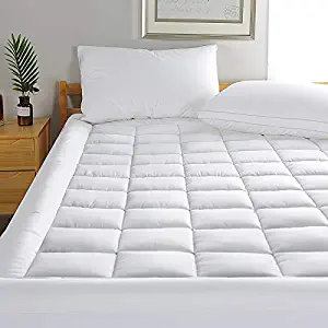 MINCOCO Full Mattress Pad Cover Pillowtop Overfilled Cooling Topper with Snow Down Alternative Fill(8-21" Quilted Fitted Deep Pocket)
