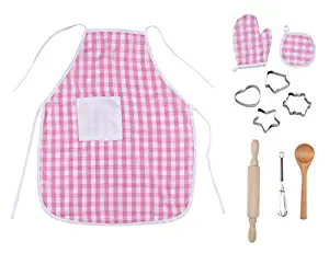 Juvale Kids Cooking and Baking Set - 10-Piece Kitchen Toys and Dress-Up for Girls, Includes Pink Apron, Mitts, and Complete Essentials, Kids 3 Years Old and Up
