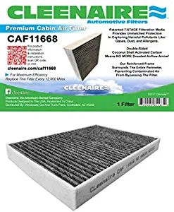 Cleenaire CAF11668 The Most Advanced Protection Against Smog Dust Allergens Gasses Odors, Double Carbon Cabin Air Filter For All 11-17 Dodge Charger's,Challenger's And Chrysler 300's