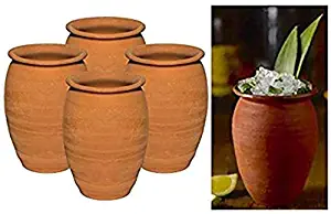 Made in Mexico Authentic Mexican Cantaritos Jarritos de Barro for Hot or Cold Beverages Drinks Natural Clay Mugs Cups, Set of 4