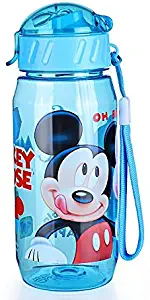 HRJ Disney plastic water bottle with straw lid for children kids baby Mickey Mouse cartoon Blue 400ml / 13-14oz