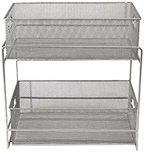 Mind Reader 2 Tier Metal Mesh Storage Baskets Organizer, Home, Office, Kitchen, Bathroom, Silver