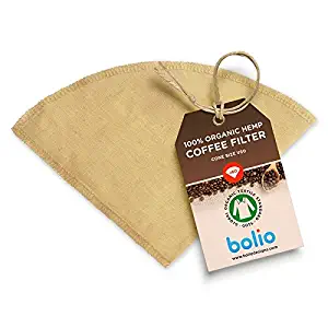 Organic Hemp Cone Coffee Filter Reusable and Great for Making Smooth Natural Tasting Pour Over Coffee Eco-Friendly Bacteria Resistant Material by Bolio (1, No.2 (V60))