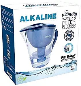 Alkaline Water Pitcher. 2 liters or 8 cups. Portable Filter system for Tap Water. Ionize, Filter, Clear, Increase PH and Improve Kitchen Faucet Water Taste. Avoid bottles and machines. Free cartridge