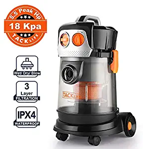 TACKLIFE Wet Dry Vacuum, 5.5 Peak hp Portable shop vac, Transparent 4 Gallon Tank, 18Kpa powerful suction, 16.4ft Power Cord, Ideal for Home, Car, Workshop Cleanup