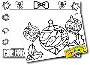 Color Your Own Christmas Ornaments Picture Frame Magnet, DIY, Decorate a Holiday Magnetic Picture Frame - 5 x 7 Frame with a 3.5 x 5.5 Cut-Out Center Magnet - with Bonus 4 Pack of Crayons
