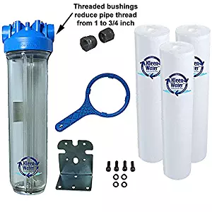 KleenWater Premier 4520 Water Filter System - Transparent (Clear) Housing - 3/4 Inch Inlet/Outlet - 40 GPM with Bracket, Wrench and Three KW4520G Meltblown 5 Micron Sediment Cartridges