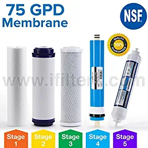 Smart Pack Water Filters Reverse Osmosis Universal Replacement Filter Set RO Cartridges 5 pcs w/ 75 GPD Membrane