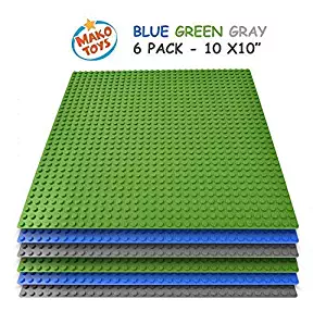 Lego Compatible Baseplates 10" x 10" in Blue and Green, Works with Major Brick Building Sets, Wonderful Plate for Kids (6 Pcs)