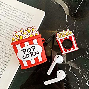3D Silicone Cartoon Food Character Cover W/Finger Loop Strap for Apple Airpods 1 or 2 Charging Case Portable Earbud Accessories (Popcorn)