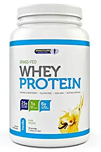 Brightcore Grass-Fed Whey Protein Powder (25 Grams) Naturally Sweetened Vanilla Flavor | Helps Build Stronger, Leaner, Healthier Muscles | Non-GMO, Gluten Free