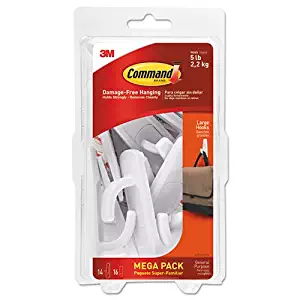 3M Command 17003MPES General Purpose Hooks, Large, 5lb Cap, White, 14 Hooks & 16 Strips/Pack