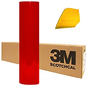 3M Scotchcal Electrocut Gloss Adhesive Graphic Vinyl Film 12" x 24" Roll 2-Pack w/Hard Yellow Detailer Squeegee (Dark Red)