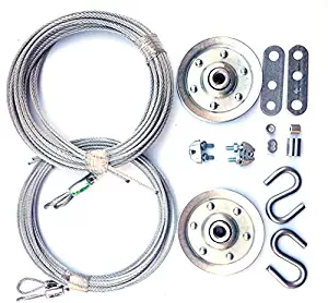Cable and Pulley Replacement Kit - Two 3 inch Heavy Duty Sheaves. Two Pairs of Galvanized Aircraft Cables - 3/32 and 1/8 inch Diameter. 10 Fasteners for Overhead Sectional Garage Doors. DIY and Save