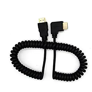 Seadream HDMI to HDMI Cable,Coiled Right Angled HDMI Male to HDMI Male Converter Adapter Cable, Support 3D, 1080P Resolution Stretched Length 12'' -75''