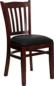 Flash Furniture 4 Pk. HERCULES Series Vertical Slat Back Mahogany Wood Restaurant Chair - Black Vinyl Seat
