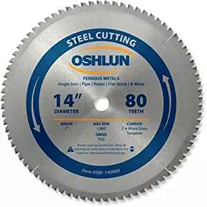 Oshlun SBF-140080 14-Inch 80 Tooth TCG Saw Blade with 1-Inch Arbor for Mild Steel and Ferrous Metals