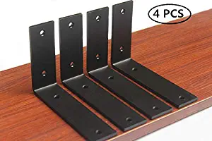 4 Pack - L 6" x H 4" x W1.5", 5mm Thick Black L Shelf Bracket, Iron Shelf Brackets, Metal Shelf Bracket, Industrial Shelf Bracket, Modern Shelf Bracket, Decorative Shelving, Shelf Supports with Screws